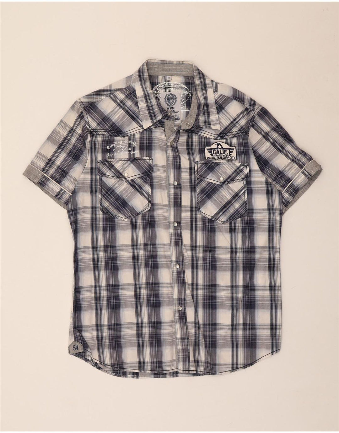 Ανδρικό κοντομάνικο μπλουζάκι WPM γραφικό XL Μπλε καρό βαμβακερό