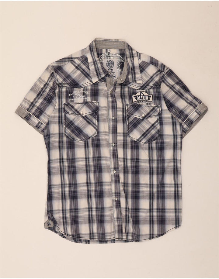 Ανδρικό κοντομάνικο μπλουζάκι WPM γραφικό XL Μπλε καρό βαμβακερό