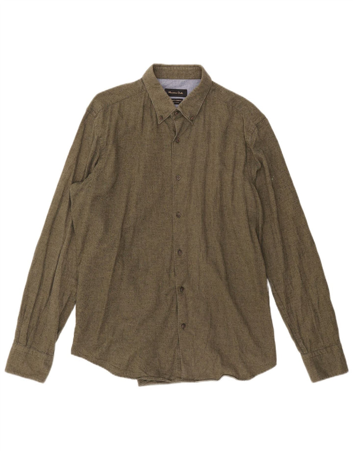 Ανδρικό πουκάμισο Massimo Dutti Φανελένιο μεγάλο χακί φλεκ