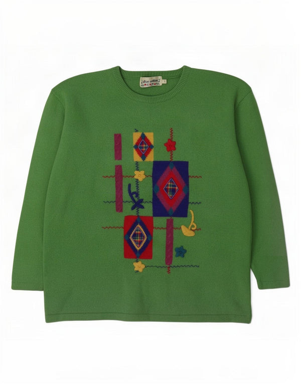 Γυναικείο πουλόβερ με λαιμόκοψη Alice Collins UK 16 Large Green Geometric