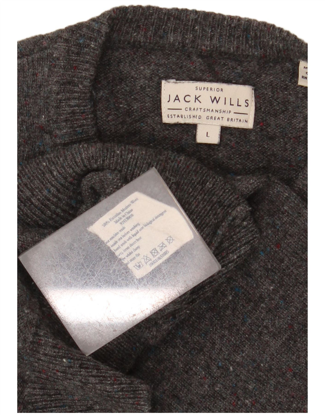 JACK WILLS Ανδρικό πουλόβερ με λαιμόκοψη μεγάλου γκρι μαλλί Merino