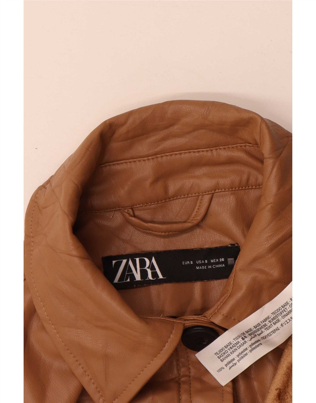 Zara γυναικείο πανωφόρι από συνθετικό δέρμα UK 10 Small Brown Πολυουρεθάνης