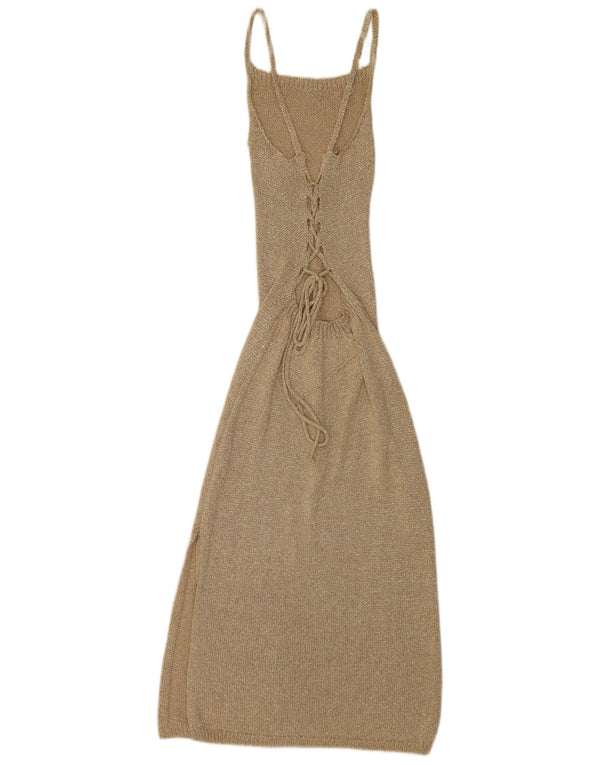 Vintage γυναικείο αμάνικο φόρεμα UK 4 XS Beige Flecked