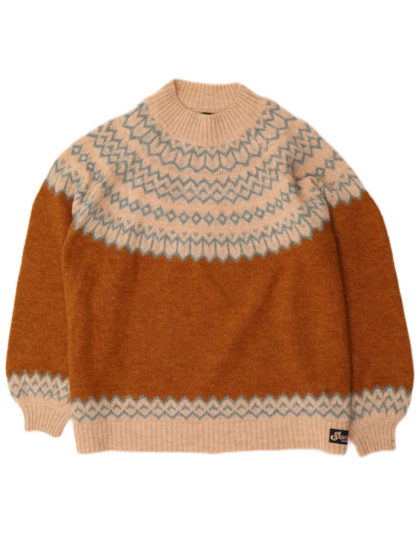 Superdry γυναικείο πουλόβερ με λαιμό χελώνα UK 14 Large Brown Fair Isle