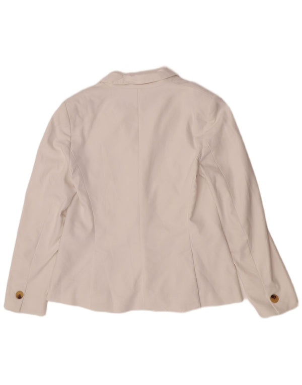 Zara Womens 1 Button Blazer Jacket UK 14 Large White Cotton