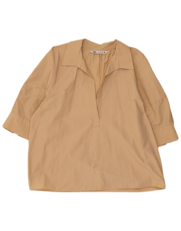 Zara Γυναικεία Μπλούζα Τοπ UK 16 Large Beige Βαμβακερό