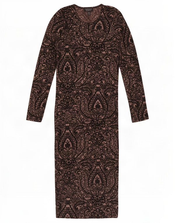 Topshop Womens Long Sleeve Bodycon Dress UK 10 Small Brown Paisley