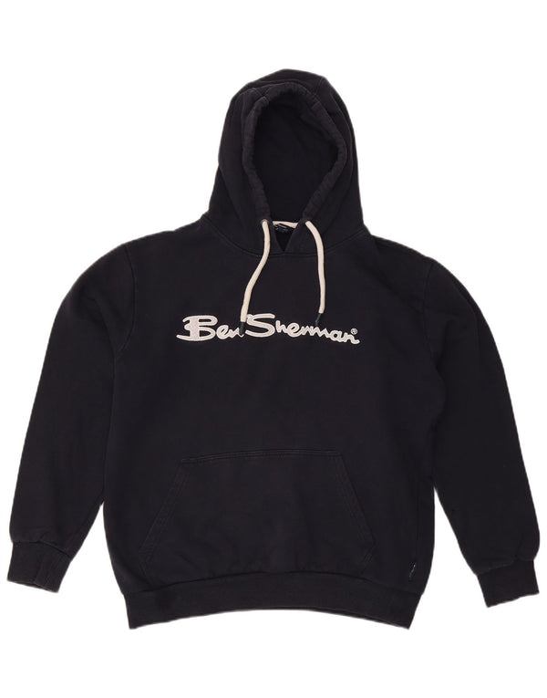 BEN SHERMAN Γυναικείο υπερμεγέθη γραφικό μπλουζάκι με κουκούλα UK 16 Large Navy Blue