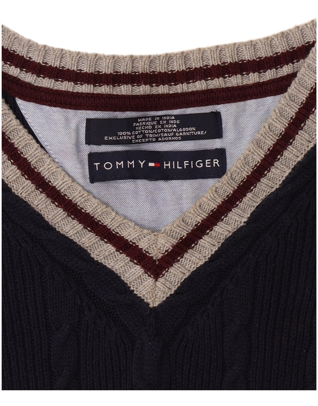 TOMMY HILFIGER Ανδρικό πουλόβερ με λαιμόκοψη με V λαιμόκοψη XL Μπλε Navy Colorblock Βαμβακερό