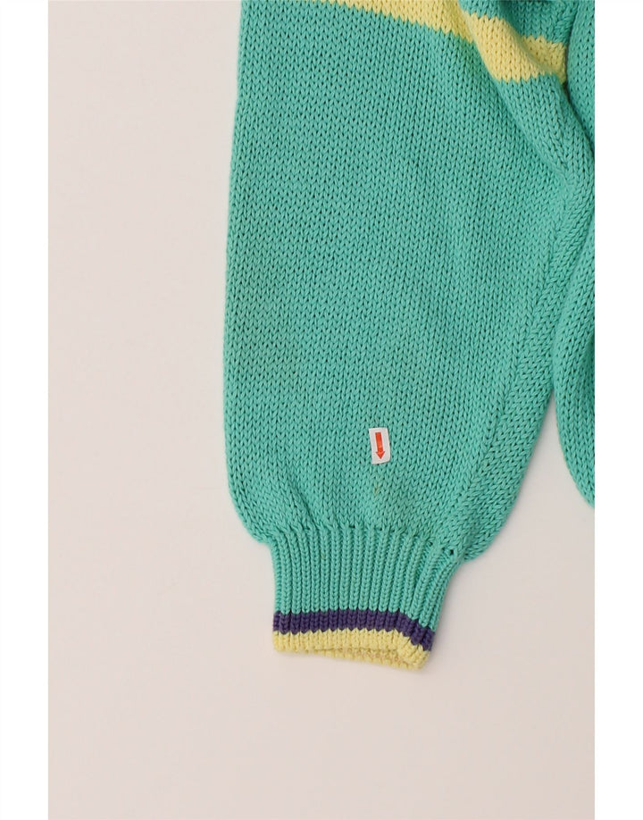 VINTAGE Womens V-Neck Jumper Sweater IT 44 Medium Green Cotton Vintage Vintage and Second-Hand Vintage from Messina Hembry 
