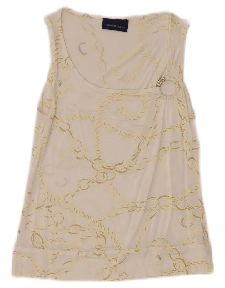 Trussardi Jeans Γυναικεία Abstract Pattern Μπλούζα Top UK 8 Small White