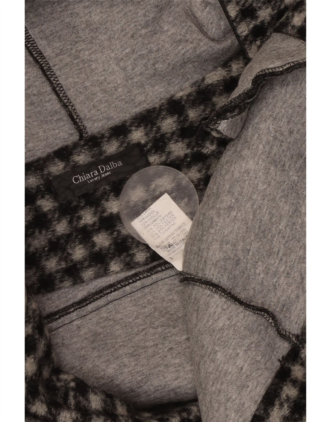 VINTAGE Γυναικείο Bomber Jacket με κουκούλα UK 18 XL Μαύρο καρό μαλλί