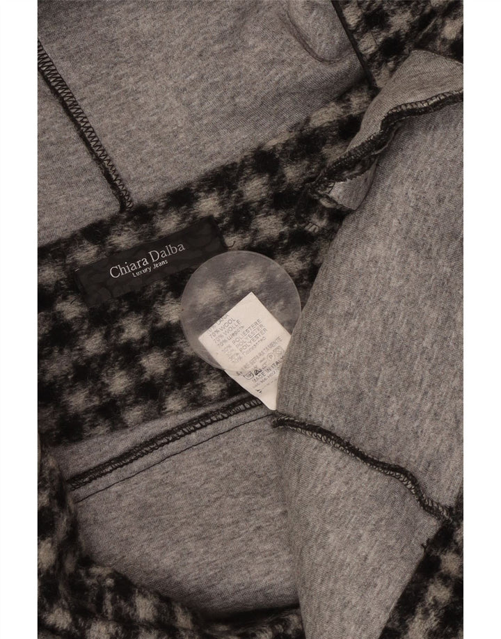 VINTAGE Γυναικείο Bomber Jacket με κουκούλα UK 18 XL Μαύρο καρό μαλλί