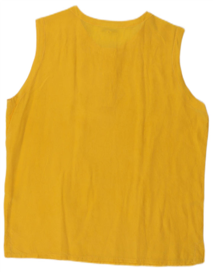 Vintage γυναικεία αμάνικη υπερμεγέθη μπλούζα UK 10 Small Yellow Silk