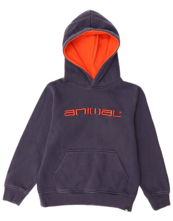 ANIMAL Boys Graphic Hoodie Jumper 9-10 Years Navy Blue Cotton