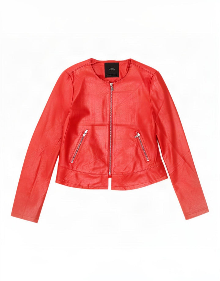 Zara Γυναικείο Μπουφάν από Faux Leather UK 12 Medium Red Polyester
