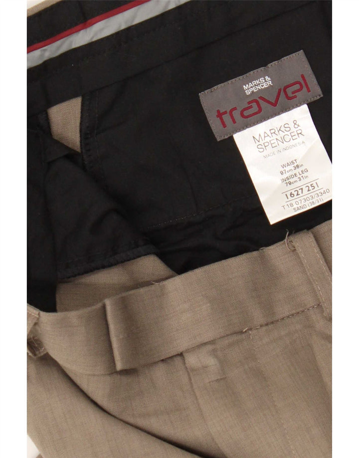 Ανδρικό ίσιο παντελόνι Marks & Spencer W38 L31 Beige Polyester