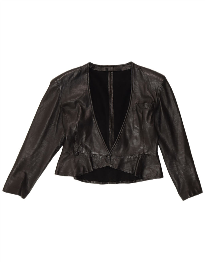 Vintage γυναικείο δερμάτινο μπουφάν Bolero UK 12 Medium Black