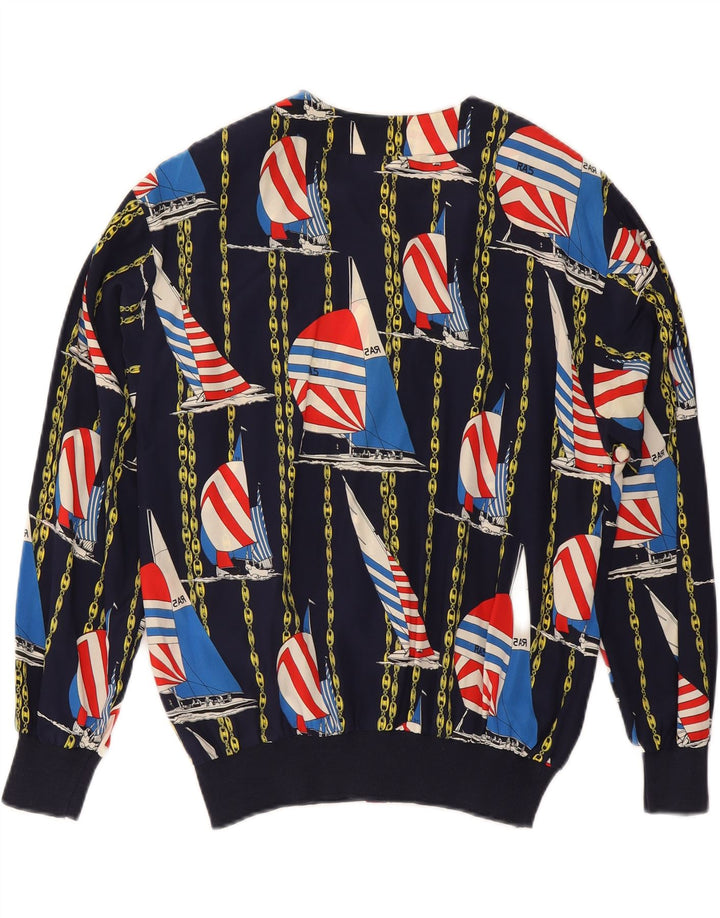 AGENDA Γυναικείο Abstract Pattern Bomber Jacket IT 42 Medium Navy Blue Silk