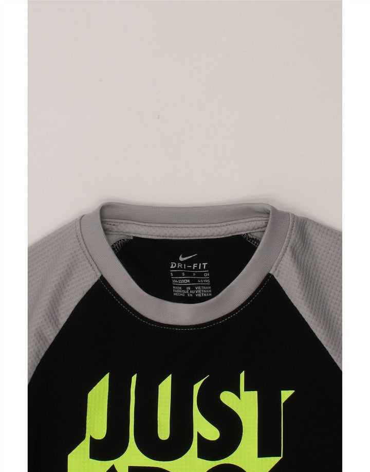 NIKE Boys Dri Fit Graphic Top Long Sleeve 4-5 Years Black Colourblock Vintage Nike and Second-Hand Nike from Messina Hembry 