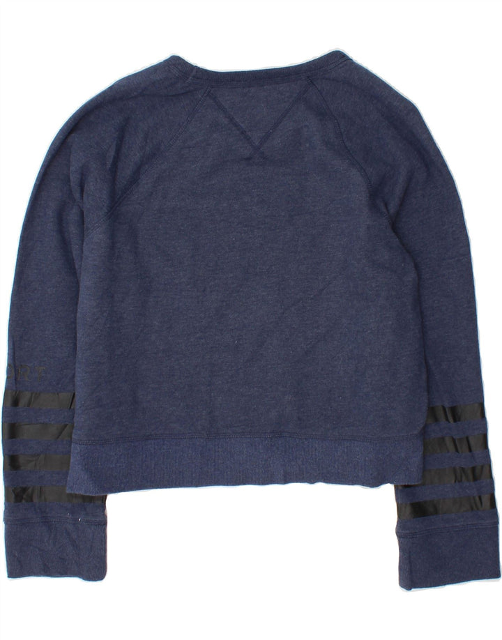 TOMMY HILFIGER Womens Crop Sweatshirt Jumper UK 14 Medium Navy Blue Vintage Tommy Hilfiger and Second-Hand Tommy Hilfiger from Messina Hembry 