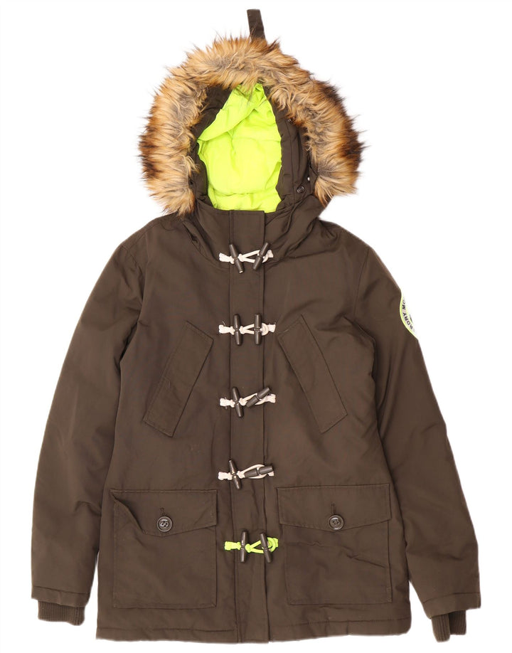 Superdry γυναικείο μπουφάν Parka με κουκούλα μεγάλου μεγέθους UK 10 Small Khaki Nylon