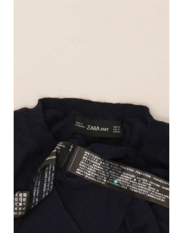 Zara Γυναικείο πουλόβερ με λαιμόκοψη Crop Crop UK 10 Small Navy Blue Polyester