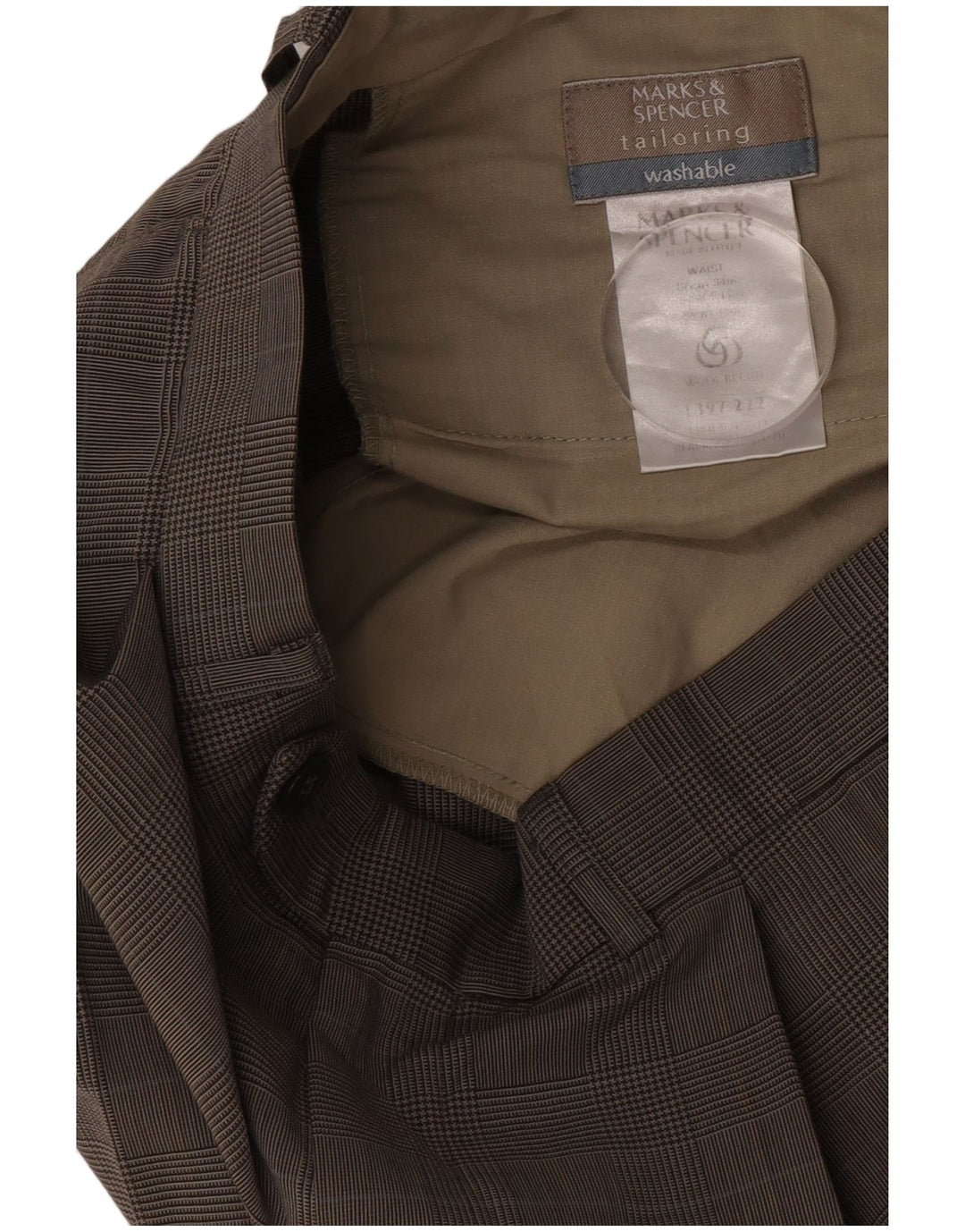 Marks & Spencer Ανδρικό παντελόνι με καρφίτσα W34 L30 Beige Houndstooth