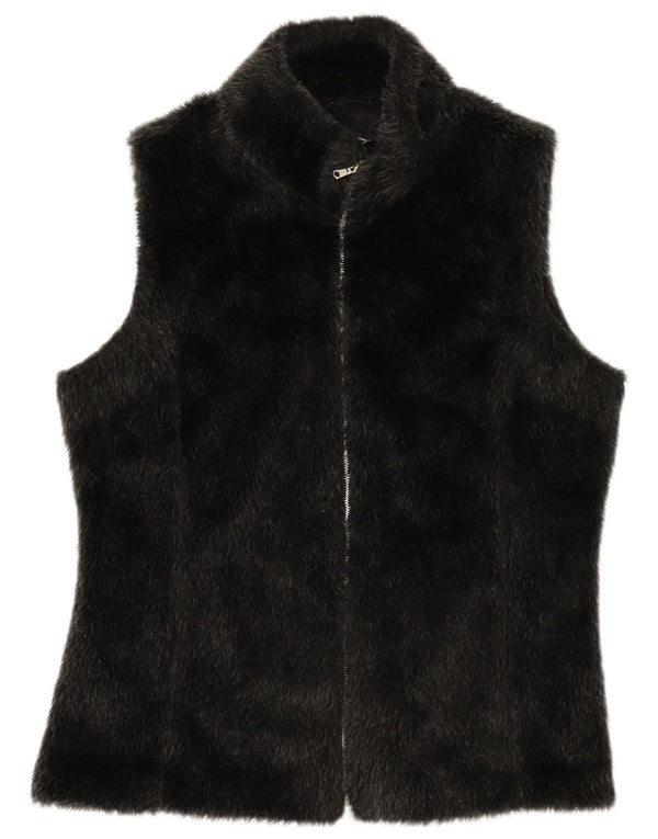 Vintage Γυναικεία Faux Fur Gilet UK 14 Large Black Polyester