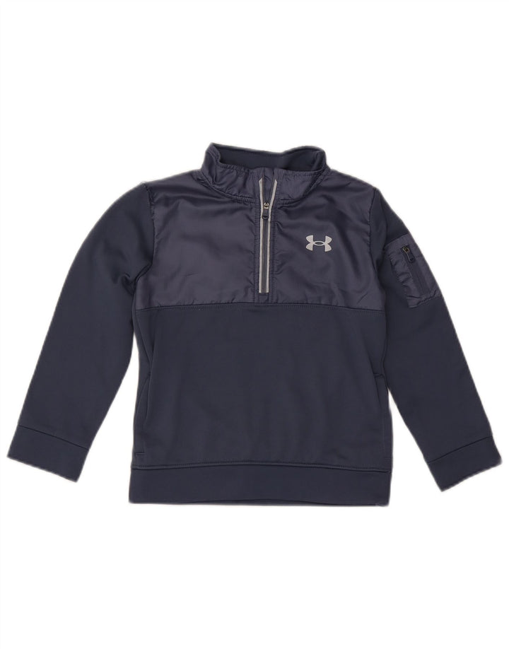 UNDER ARMOUR Boys Zip Neck Sweatshirt Jumper 6-7 Years Navy Blue Polyester