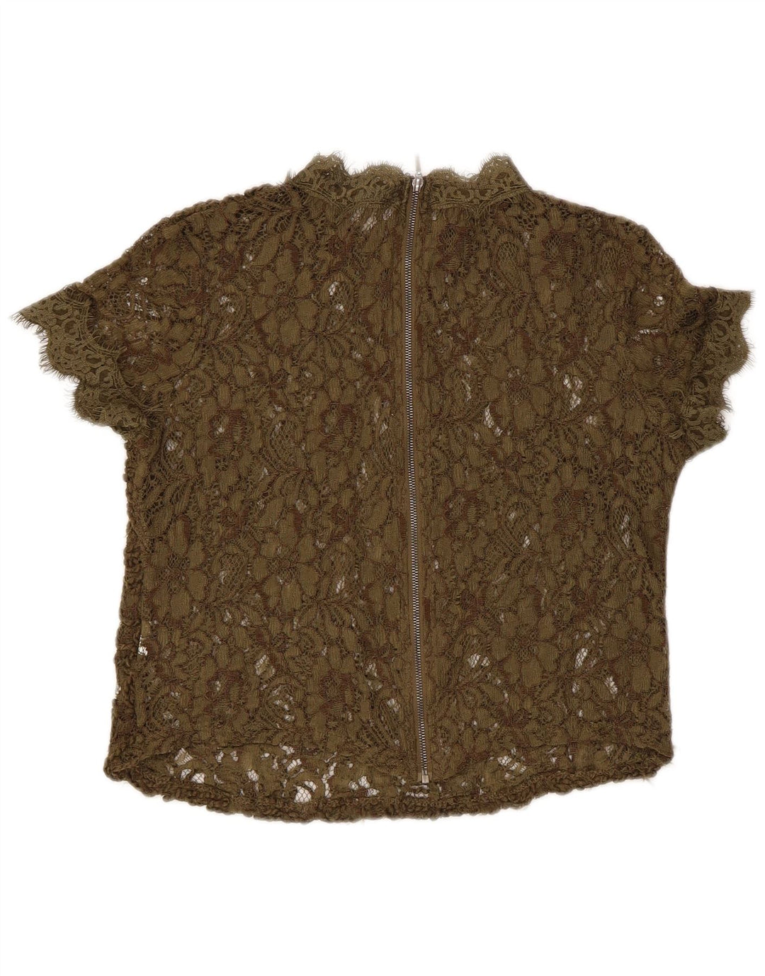 Zara Γυναικεία Δαντέλα See Through Μπλούζα Top UK 8 Small Khaki