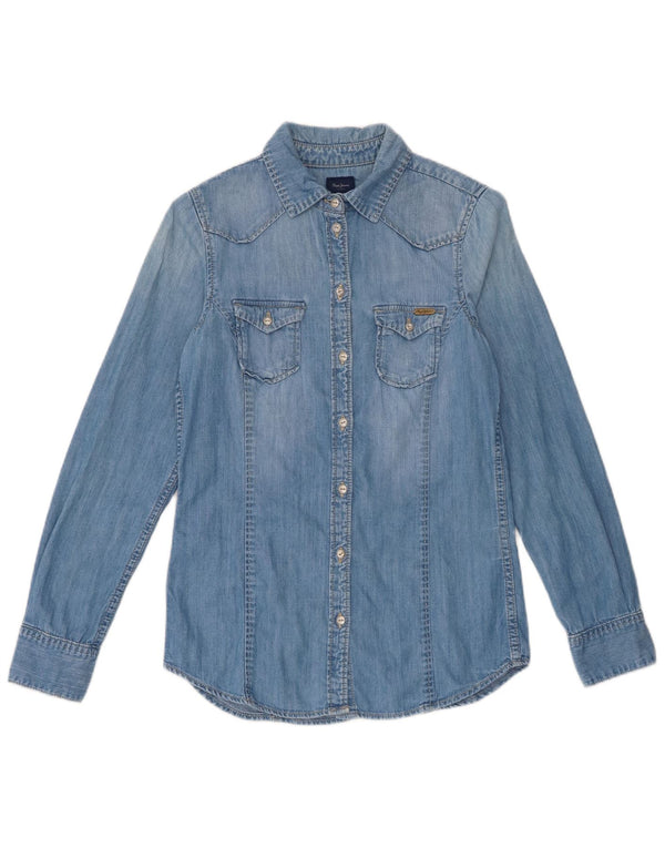 Πουκάμισο PEPE Jeans Γυναικείο Τζιν UK 10 Small Blue βαμβακερό