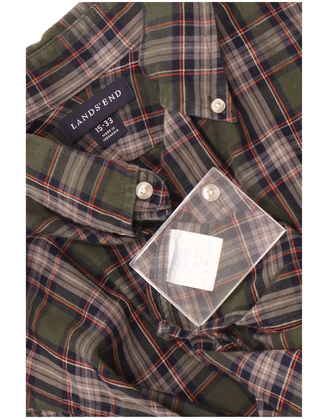 Lands End Mens καρό πουκάμισο μέγεθος 15 Μεσαίο πράσινο καρό
