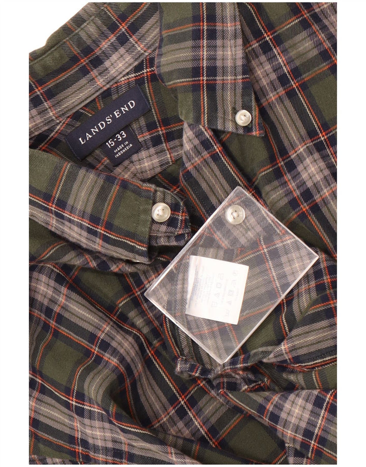 Lands End Mens καρό πουκάμισο μέγεθος 15 Μεσαίο πράσινο καρό