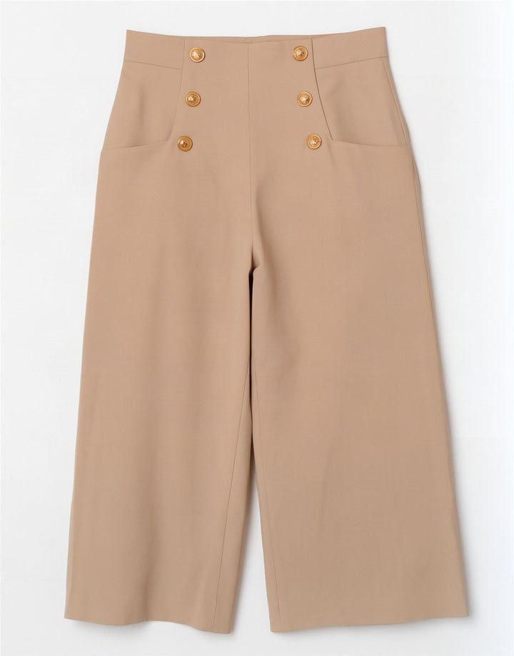 Zara Γυναικείο Φαρδύ Παντελόνι Κάπρι Μεσαίο W28 L22 Μπεζ πολυεστέρας