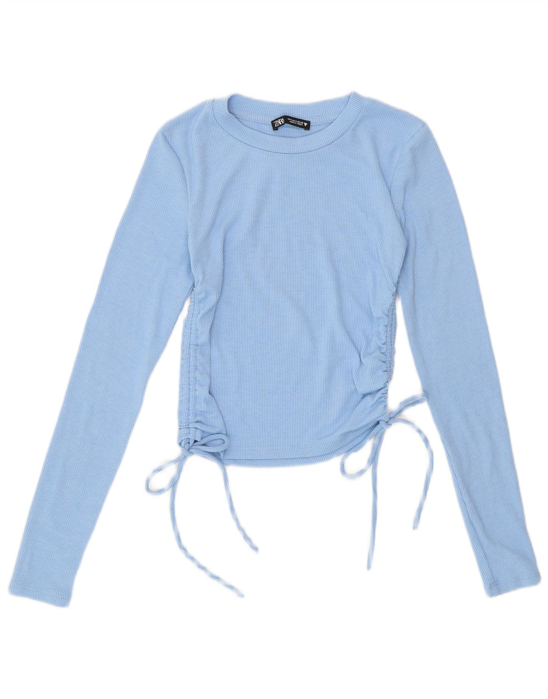 Γυναικεία Zara Crop μακρυμάνικη μπλούζα τοπ UK 8 Small Blue Polyester