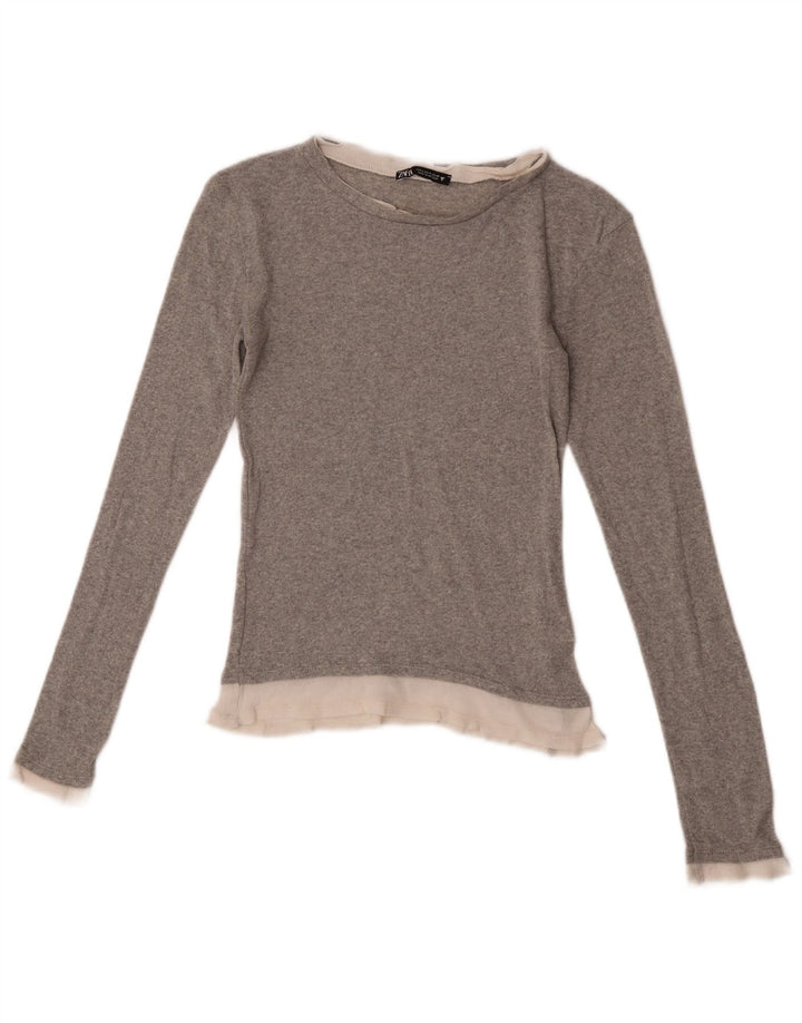Zara Γυναικείο τοπ μακρυμάνικο UK 8 Small Grey Colourblock Polyester