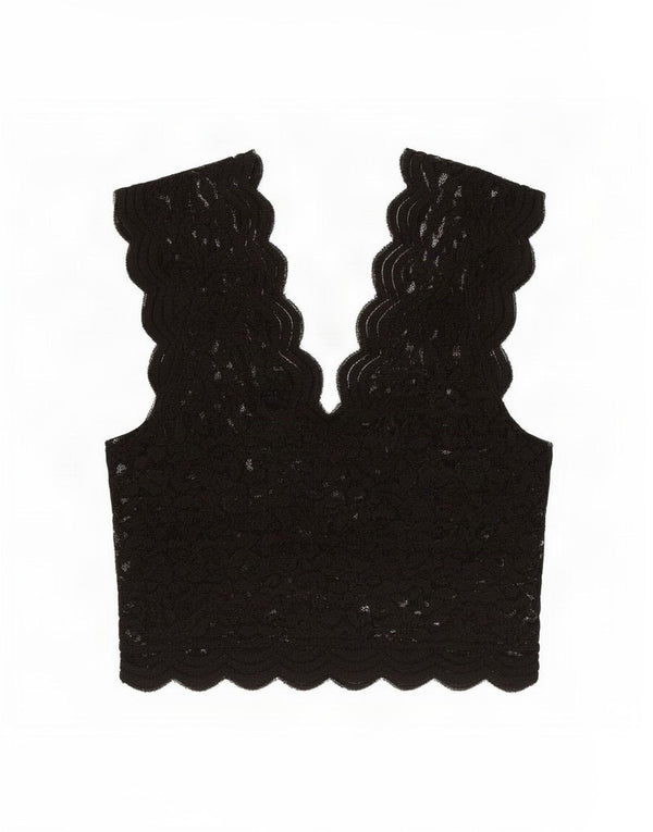 Zara Womens Lace Crop Top UK 8 Small Black Cotton
