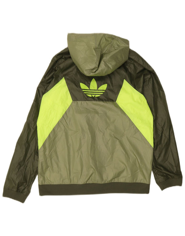 Adidas Boys Graphic Hooded Rain Jacket 13-14 Years Green Colourblock