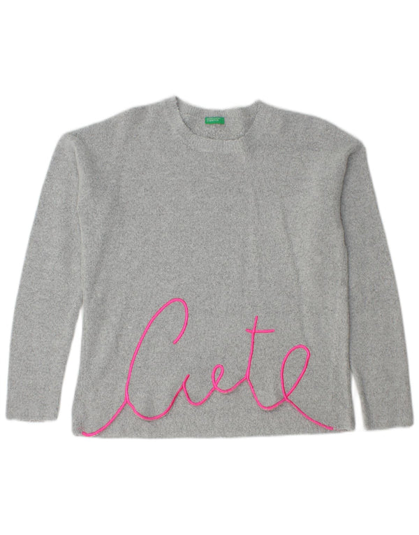 Γυναικείο πουλόβερ Benetton Graphic Crew Neck Jumper UK 12 Medium Grey Flecked