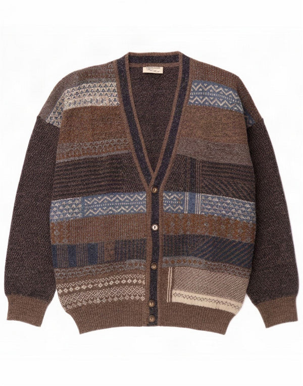 Borgo Forte Mens Cardigan Sweater Large Brown Colourblock Wool