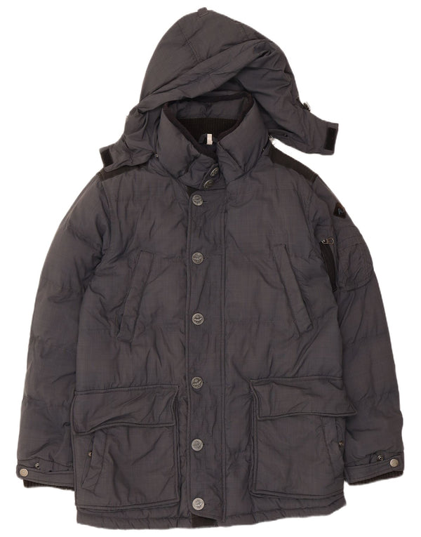 Armani Ανδρικό παλτό με κουκούλα με επένδυση UK 38 Medium Grey Polyamide