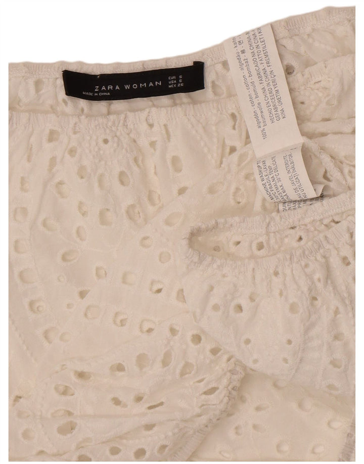Zara Womens Crop Off Shoulder Top 10 Small White Cotton