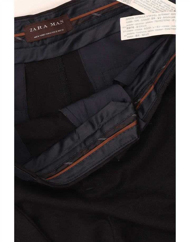Zara Ανδρικό Cropped Παντελόνι EU 42 Large W32 L25 Black Polyester