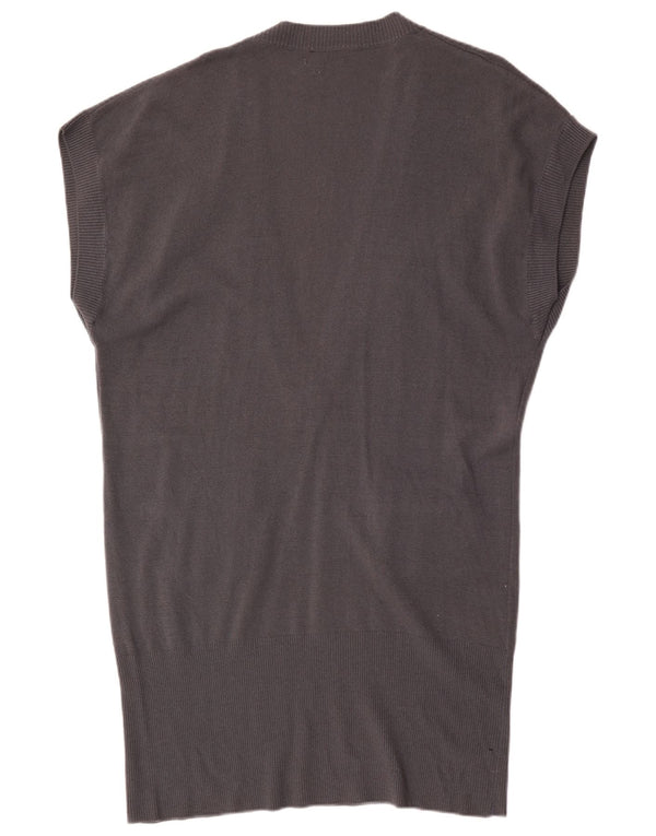 Γυναικείο Αμάνικο Jumper φόρεμα Benetton UK 16 Large Grey Lambswool