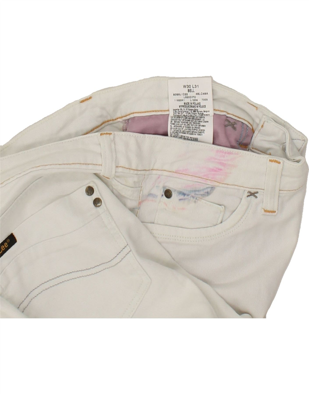 LEE Womens Bell Bootcut Jeans W30 L25 White Cotton Vintage Lee and Second-Hand Lee from Messina Hembry 