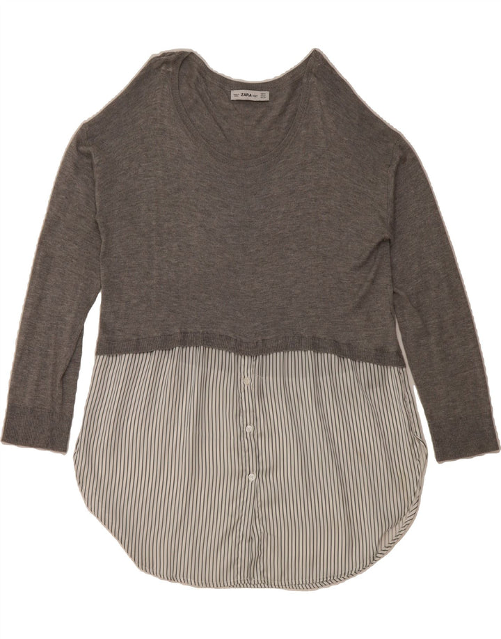 ZARA Womens Top Long Sleeve UK 12 Medium Grey Striped Polyester Vintage Zara and Second-Hand Zara from Messina Hembry 