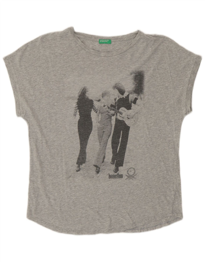 UNITED COLORS OF BENETTON Γυναικείο γραφικό T-shirt Top UK 14 Medium Grey
