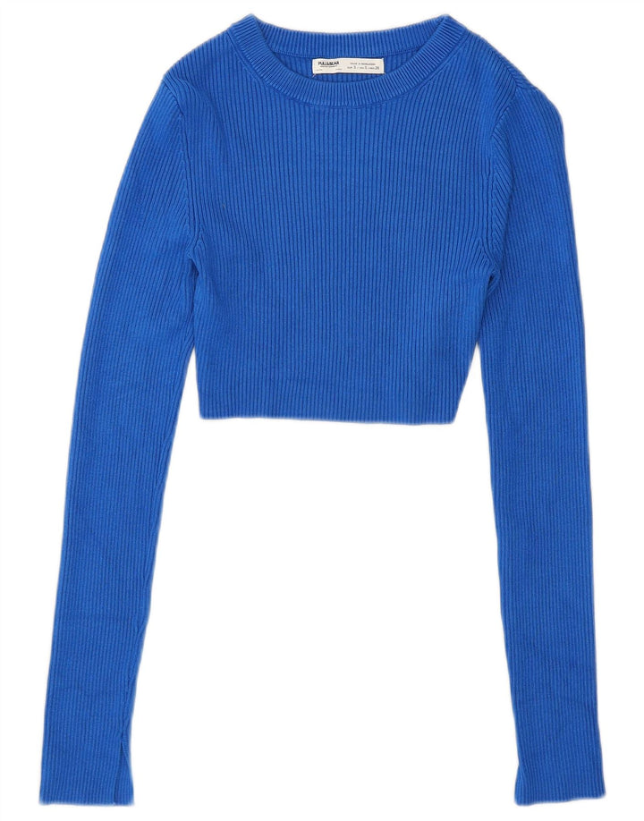 Pull & Bear Γυναικείο Crop Boat Neck Jumper πουλόβερ UK 8 Small Blue