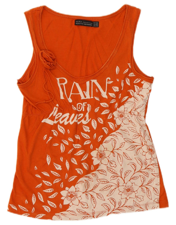 Zara Womens Graphic Vest Top UK 12 Medium Orange Floral